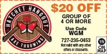 Discount Coupon for Hatchet Hangout - Axe Throwing St Pete